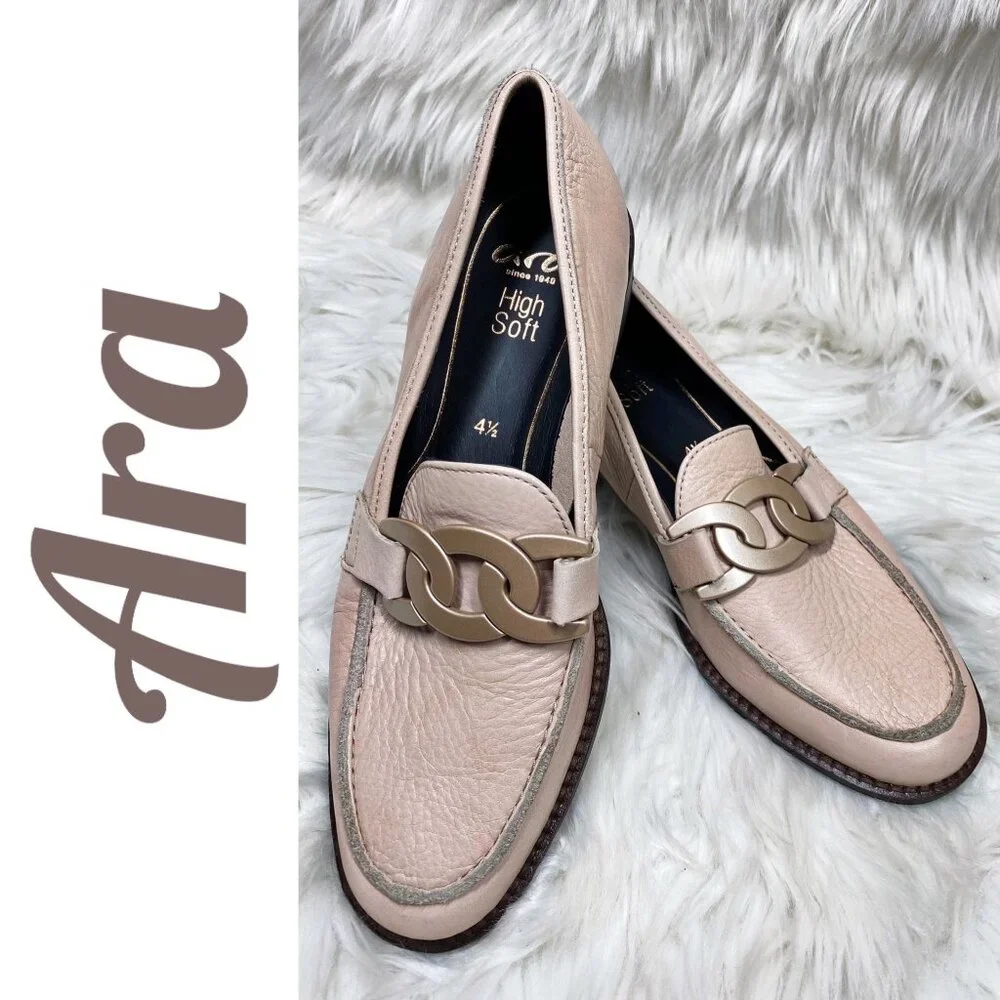 ARA KAELIN LEATHER BLUSH PINK CHAIN LINK LOAFER‎ ACADEMIA PREPPY, SIZE 6.5